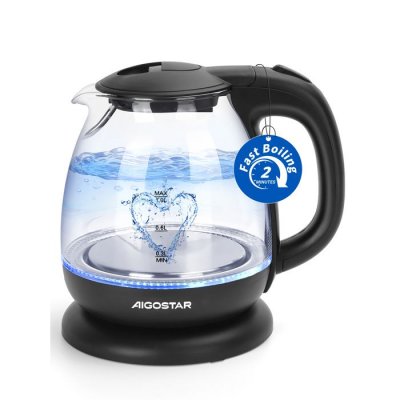 AIGOSTAR Bouilloire &Eacute;lectrique En Verre Avec Filtre Int&eacute;gr&eacute; Et Led Bleue 1l 2200 W 
