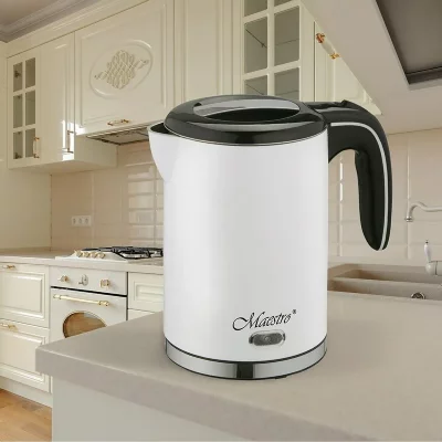 MAESTRO Bouilloire &eacute;lectrique  en acier inoxydable 1.2L 1500W (Blanc)
