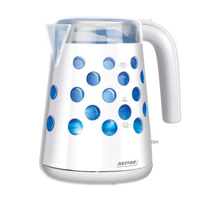MPM Bouilloire &eacute;lectrique r&eacute;tro-&eacute;clair&eacute;e. 1,7 L, sans fil, filtre anti-calcaire  MCZ-86 2200W Blanc