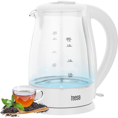 TRESICE FRANCE Bouilloire &eacute;lectrique sans fil Teesa, en verre, blanche, 2200 W, 1,7 L