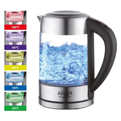 ADLER Bouilloire en verre r&eacute;tro-&eacute;clair&eacute; 1.7L  AD 1247 