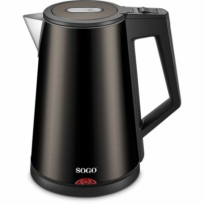 SOGO Bouilloire  En Acier Inoxydable, Cool Touch 1,7L, Noir 
