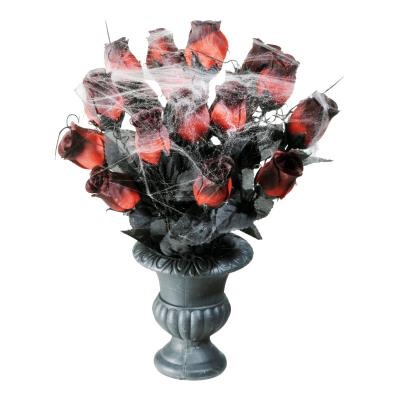 W WIDMANN MILANO PARTY FASHION Bouquet roses rouges toile d'araign&eacute;e 35 cm Halloween