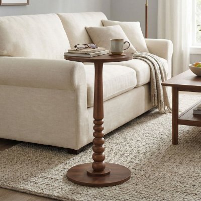 Bout de canap&eacute; petite table basse ronde bois marron