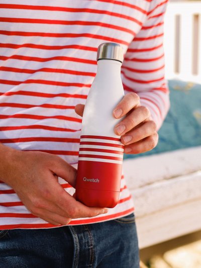 QWETCH Bouteille isotherme Marini&egrave;re rouge inox 500 ml Blanc 