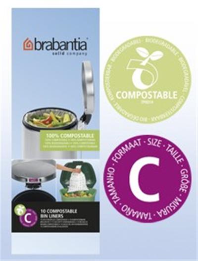 BRABANTIA  419782 Sacs Poubelle Compostables C en Rouleau 10-12 L Green