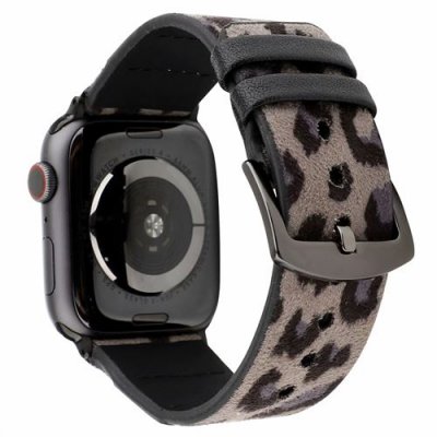 GENERIQUE Bracelet de montre en cuir motif peau de l&eacute;opard pour Apple Watch Series 6/ SE/ 5/ 4 40mm - Gris