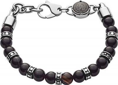 DIESEL Bracelet  en Acier Noir et Perle d'Agate Noire