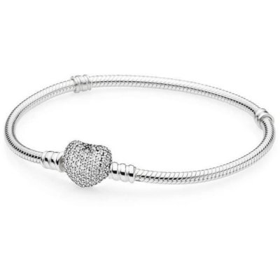 PANDORA Bracelet Maille Serpent Fermoir Coeur Scintillant  Moments