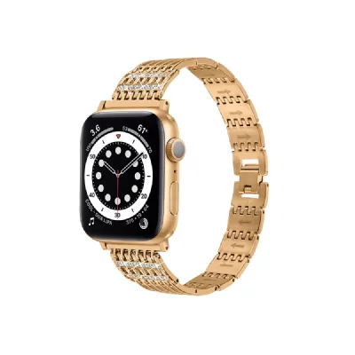  Bracelet pour Apple Watch 42/44/45mm en acier inoxydable Strass Dor&eacute;e