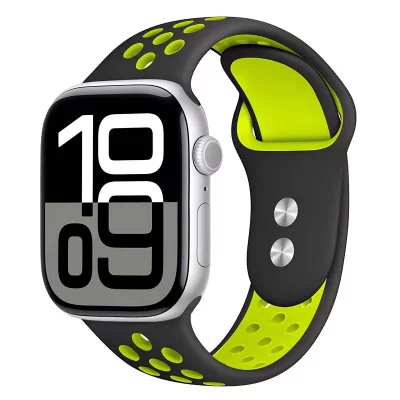 GENERIQUE Bracelet pour Watch 38 / 40 / 42mm Duo Sport en Silicone Souple Crong Noir / Vert