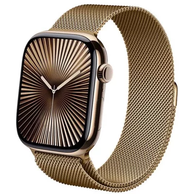 CRONG Bracelet pour Watch 44 / 45 / 46 / 49mm Maille Milanaise Magn&eacute;tique  Dor&eacute;e