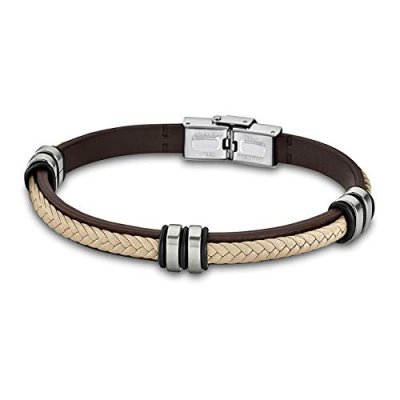 LOTUS STYLE Bracelet Urban Man LS1829-2-6 - Bracelet Cuir Ivoire Acier Homme