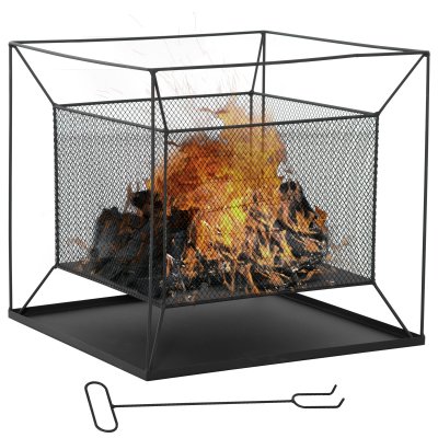 OUTSUNNY Brasero chemin&eacute;e foyer ext&eacute;rieur dim. 45L x 45l x 43H cm m&eacute;tal noir