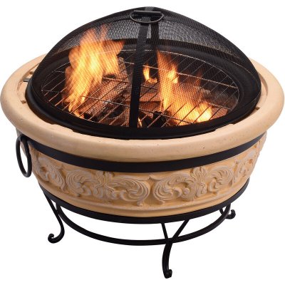 TEAMSON HOME Bras&eacute;ro de jardin,, bois chauffage,brun/beton et pi&egrave;tement en acier, 69 X 69 X 58