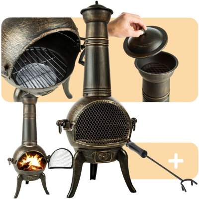 TECTAKE Brasero en fonte - chemin&eacute;e de terrasse, po&ecirc;le en fonte, chemin&eacute;e ext&eacute;rieur - gris