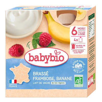 BABYBIO Brass&eacute; framboise banane, d&egrave;s 6 mois, bio