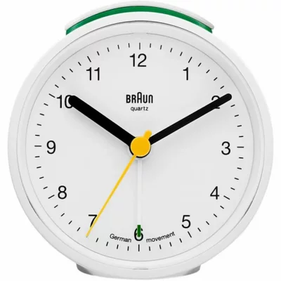 BRAUN  BC12 - R&eacute;veil de Vouyage Analogique avec Lumi&egrave;re int&eacute;gr&eacute;e - Blanc/Noir 75 x 75 x 35 mm