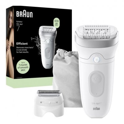BRAUN  Epilatore Donna Silk-&eacute;pil 7 SE7-041 Wet & Dry 40 Pinzette MicroGrip Senza Fili Bianco/Argento