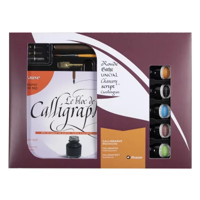 Brause - Coffret de calligraphie 5 Encres/4 plumes + Bloc