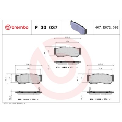 BREMBO  Jeu de plaquettes de frein arri&egrave;re P 30 037 HYUNDAI SANTA F&eacute;