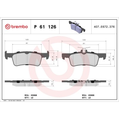 BREMBO  Jeu de plaquettes de frein arri&egrave;re P 61 126 PEUGEOT 308
