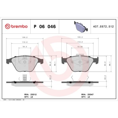 BREMBO  Jeu de plaquettes de frein avant P 06 046 BMW S&eacute;rie 3
