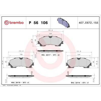 BREMBO  Jeu de plaquettes de frein avant P 56 106 INFINITI Q50