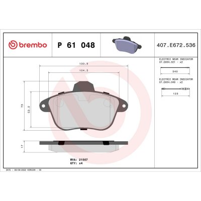 BREMBO  Jeu de plaquettes de frein avant P 61 048 PEUGEOT 605