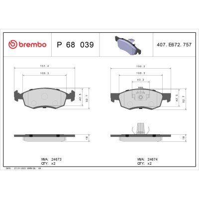 BREMBO  Jeu de plaquettes de frein avant P 68 039 DACIA LOGAN