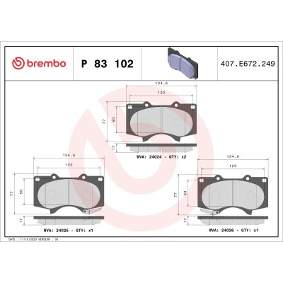 BREMBO  Jeu de plaquettes de frein avant P 83 102 TOYOTA LAND CRUISER