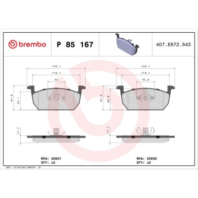 BREMBO  P 85 167 - Kit de plaquettes de frein, frein &agrave; disque