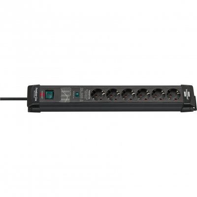 BRENNENSTUHL  regleta premium line 6 tomas con protecci&oacute;n 26.000a+interruptor 1.8m negro