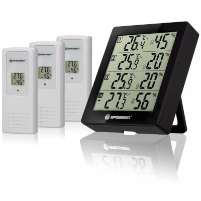 BRESSER  - Thermo/hygrom&egrave;tre Quadro - Noir - 3 capteurs ext&eacute;rieurs