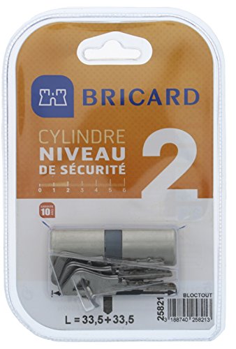BRICARD  BLOCTOUT 25821 Cylindre 33,5+33,5 mm &agrave; profil rond nickel&eacute; niveau de s&eacute;curit&eacute; 2