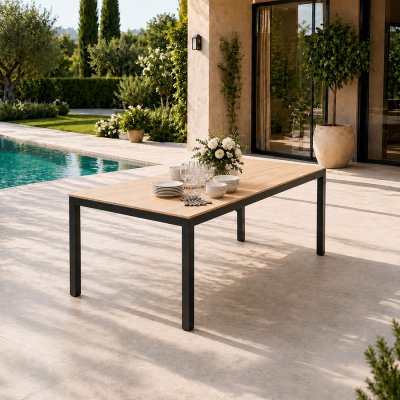 CONCEPT USINE Brisbane table de jardin 190cm 8 personnes avec plateau en verre tremp&eacute; effet bo