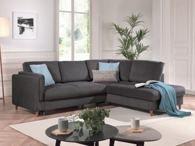 BEST MOBILIER Brooke - canap&eacute; d'angle convertible - 5 places - style contemporain - droit - Gris fonc&eacute;