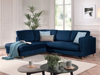 BEST MOBILIER Brooke - canap&eacute; d'angle convertible - 5 places - style contemporain - gauche - Bleu nuit