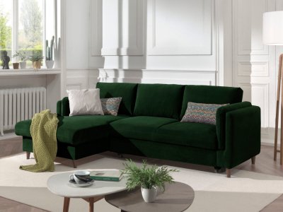 BEST MOBILIER Brooke - canap&eacute; d'angle convertible - avec coffre - 4 places - style contemporain - gauche - Vert