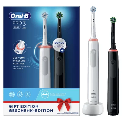 ORAL B Brosse &agrave; dents &eacute;lectrique ORAL-B pro 3900 noir et blanc duo pack 