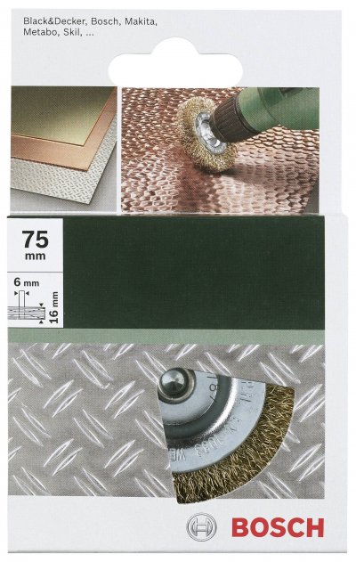 BOSCH Brosse boisseau &agrave; fils ondul&eacute;s, laitonn&eacute;, &Oslash; 75 mm , 6 mm