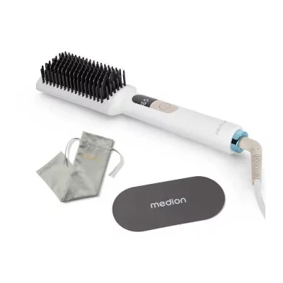 MEDION Brosse lissante chauffante - MD19859 - 46W - 5 niveaux de 165 &agrave; 210 &deg;C - Ecran LCD - Blanc