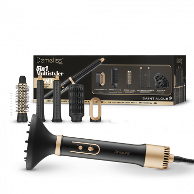 SAINT ALGUE Brosse soufflante 5-en-1 - - Demeliss - 1000 W - 3 temp&eacute;ratures - Noir / Or