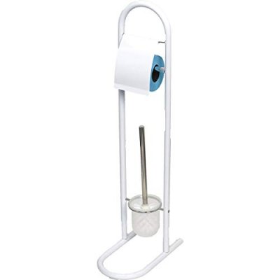 TENDANCE Brosse WC et D&eacute;rouleur Papier toilette en M&eacute;tal Blanc H 80 cm