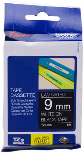 BROTHER  TZ-325 Ruban Blanc sur noir Original TZe-325