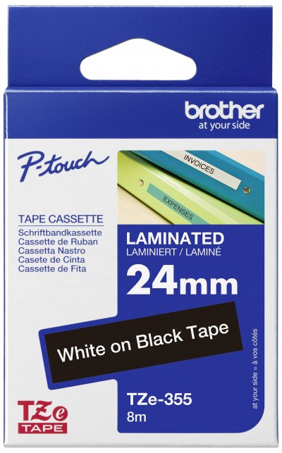 BROTHER  TZ-355 Ruban Blanc sur noir Original TZe-355