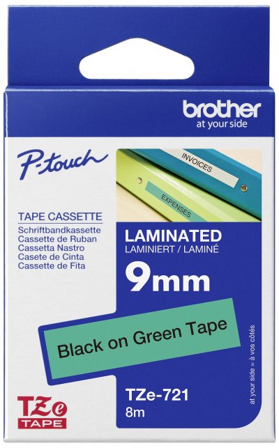BROTHER  TZ-721 Ruban Noir sur vert Original TZe-721