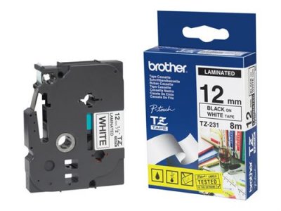 BROTHER  TZE231 Ruban lamin&eacute;, 12 mm, noir/blanc