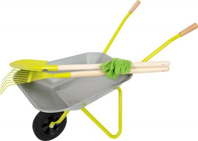 LEGLER Brouette avec outils de jardin, y compris gants, b&ecirc;che et r&acirc;teau