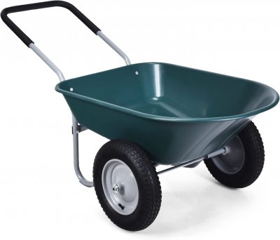 COSTWAY Brouette de Jardin 2 Roues Pneumatiques &Oslash;35cm 141L Charge Max 100KG  - Vert